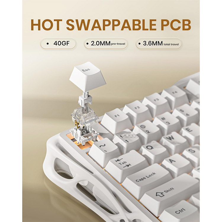 خرید کیبورد GravaStar Mercury K1 Lite - بی‌سیم - سوییچ مکانیکی خطی - نسخه Snow White